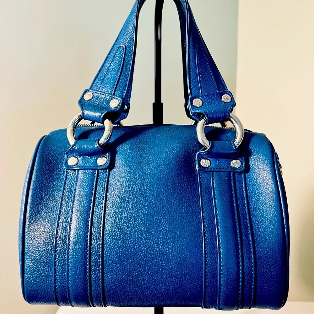 Authentic MCM Mini Boston Bag Blue Leather